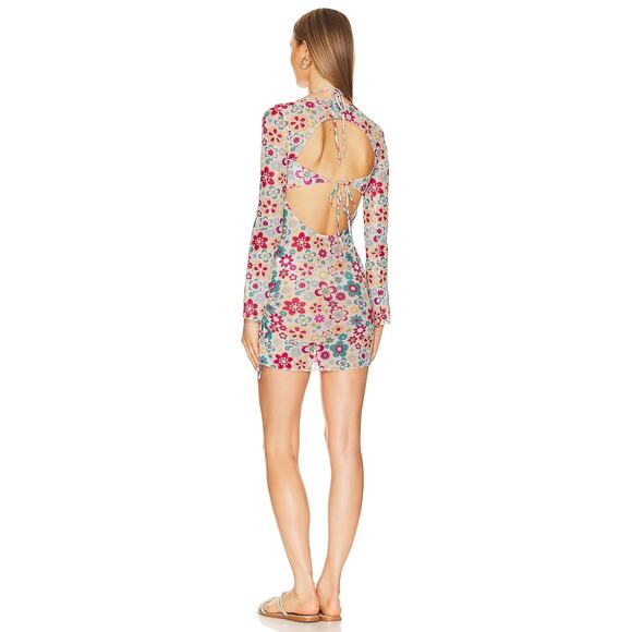 NWT Lovers + Friends Hello Daisy Mini Dress Womens Small Floral Mesh Long Sleeve - Picture 8 of 11